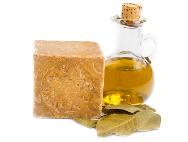 Alep soap with olive oil and bay leaves stock photo