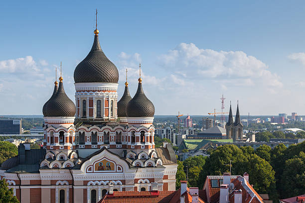 Alexander Nevsky cathedral in Tallinn, Estonia A view towards Alexander Nevsky Cathedral in Tallinn, Estonia, an orthodox church built in the late 19th century. estonia stock pictures, royalty-free photos & images