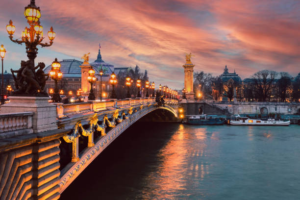 Alexander the third bridge over river Seine in Paris stock photo