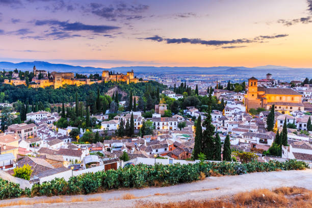 Alhambra, Granada, Spain. Alhambra of Granada, Spain. Alhambra fortress and Albaicin quarter at twilight. granada spain stock pictures, royalty-free photos & images