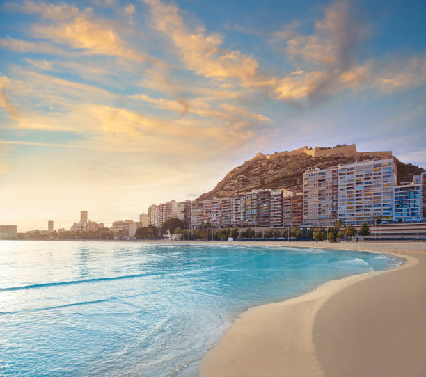 Alicante Postiguet Beach in Costa Blanca Alicante Postiguet beach in Costa Blanca of Spain alicante province stock pictures, royalty-free photos & images