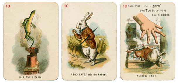 Alice In Wonderland playing cards 1898 Set 10 stock photo