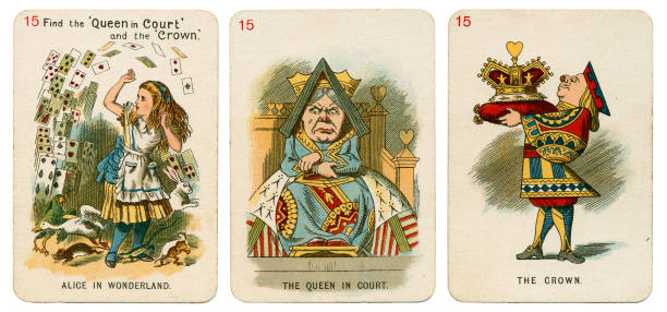 alice in wonderland playing cards 1898 set 15 - alice in wonderland imagens e fotografias de stock