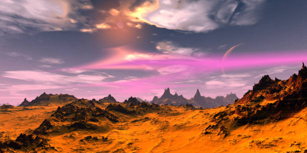 Alien Planet. Mountain. 3D rendering stock photo