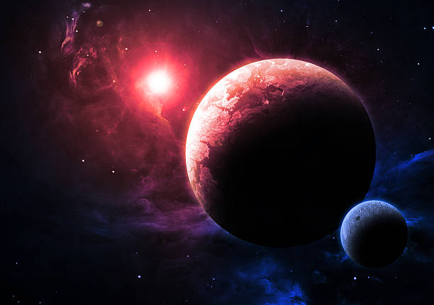 Alien World - Elements of this Image Furnished by NASA An alien world hangs in front of a backdrop of stars and nebular gases. pluto dwarf planet stock pictures, royalty-free photos & images