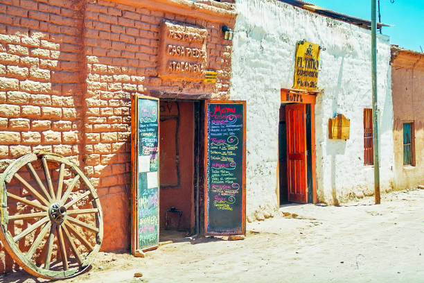 Alley with local businesses, in San Pedro de Atacama stock photo
