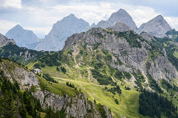 Allgäu Alps View over the Tannheimer mountains in the Allgäu Alps (German: Allgäuer Alpen), a mountain range in the Northern Limestone Alps, Austria. allgau alps stock pictures, royalty-free photos & images