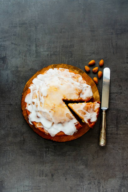Almond cake with sugar glaze stock photo