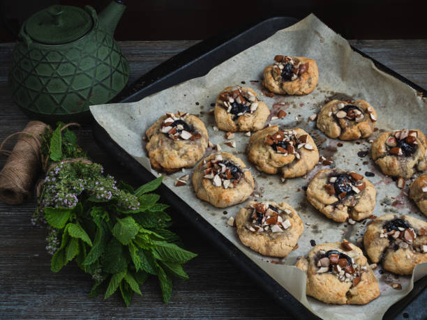 Almond-cherry scones stock photo