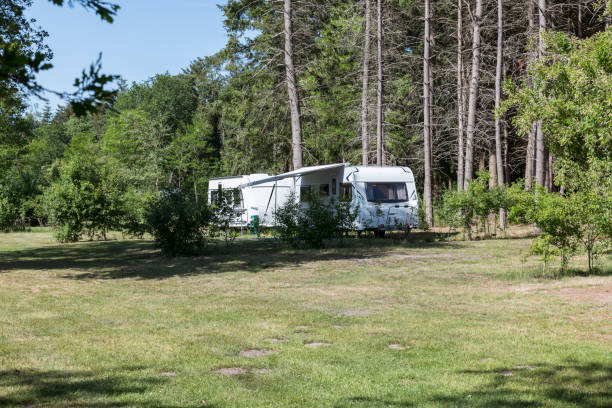almost empty caravan camping site due to corona virus, stock photo