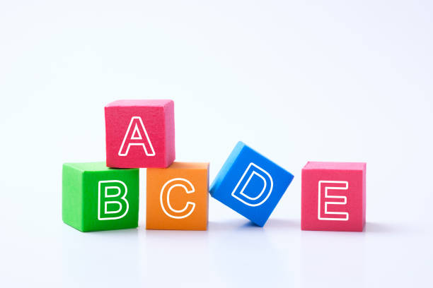 ABC alphabet cubes for early child education concept ABC alphabet cubes isolated on white background for kindergarten education concept alphabetical order stock pictures, royalty-free photos & images