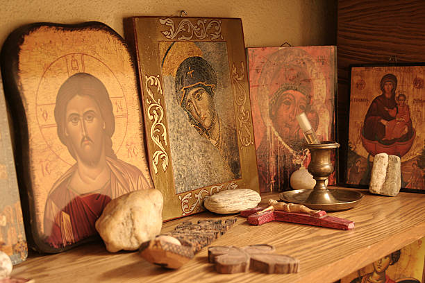 Altar Jesus and Madonna icons. orthodox church stock pictures, royalty-free photos & images