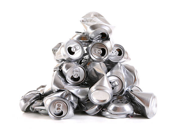 Aluminum Cans Stack of crushed aluminum cans. crushed stock pictures, royalty-free photos & images