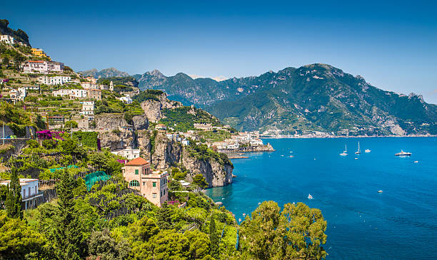 Amalfi Coast, Campania, Italy Scenic picture-postcard view of famous Amalfi Coast with beautiful Gulf of Salerno, Campania, Italy. amalfi coast stock pictures, royalty-free photos & images