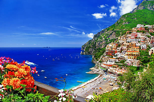Amalfi Coast,Positano,Italy. Stunning Landscapes Of Positano,Campania,Italy. amalfi coast stock pictures, royalty-free photos & images