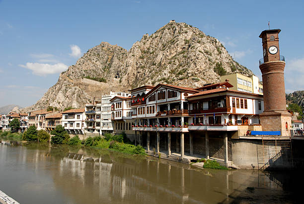 Amasya with clock tower stock photo