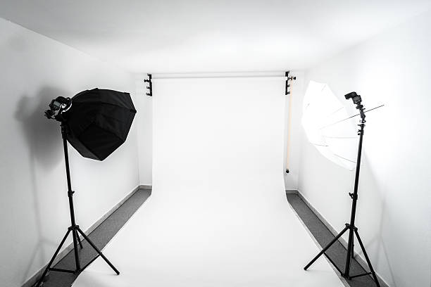 Amateur home made photo studio Amateur home made photo studio in the basement. Inexpensive Self made background in the photo studio. studio shot photos stock pictures, royalty-free photos & images