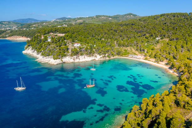 Amazing beach of Milia in Alonnisos island, Sporades, Greece. stock photo