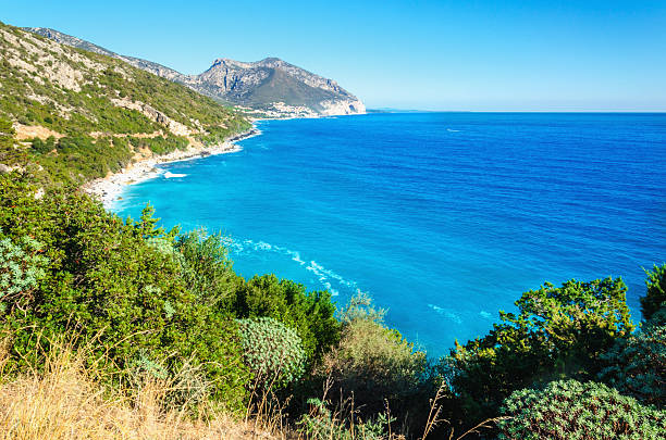 Amazing coast line Golfo di Orosei in sun, Sardinia, Italy stock photo