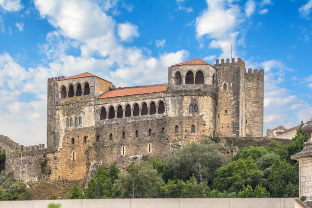 Amazing full view at the Leiria Castle, a iconic medieval castle, iconic Romanesque and Gothic style stock photo