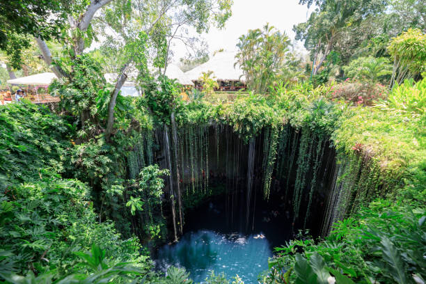 Amazing Ik-Kil Cenote near Chichen Itza, Mexico stock photo