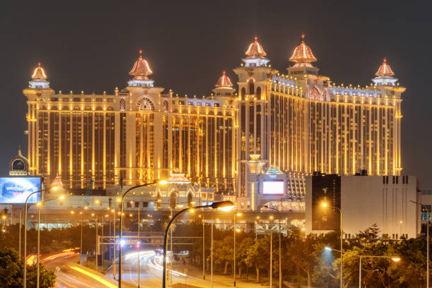 Amazing night view of Galaxy Macau in Cotai. Casino resort Macau - October 17, 2017: Amazing night view of Galaxy Macau in Cotai. Scenic buildings of casino resort. Cotai is a new gambling and tourism area with casinos and shopping malls. cotai strip stock pictures, royalty-free photos & images