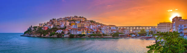 Amazing Panorama of Old town of Kavala, East Macedonia and Thrace, Greece stock photo