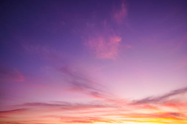 Amazing Sky At Sunset Twilight purple and golden sky. sky only stock pictures, royalty-free photos & images