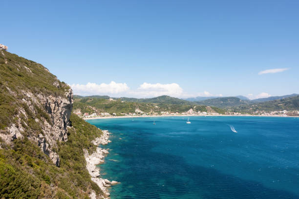 Amazing view to the Saint George Pagon beach, Corfu, Greece stock photo