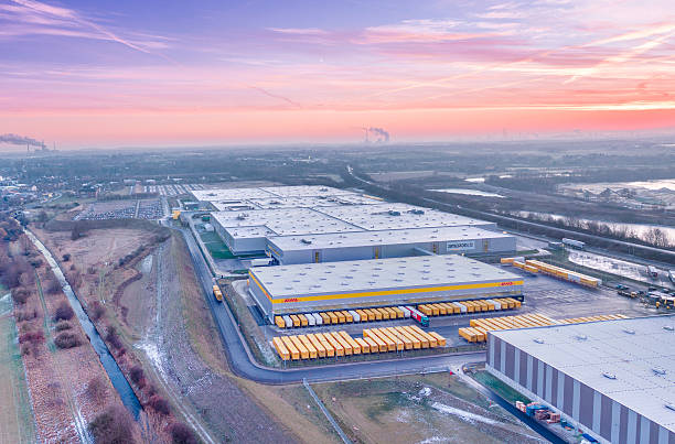 Amazon distribution center, aerial stock photo