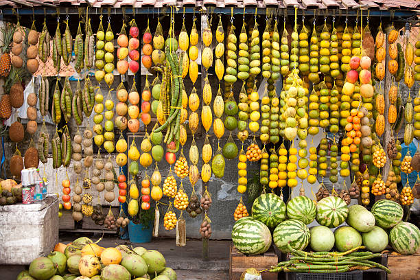 Amazonic traditional fruits on road shop stock photo