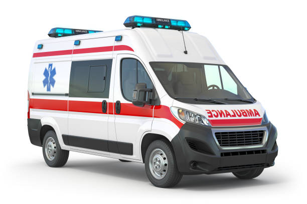 mobil ambulans diisolasi di atas putih. - ambulans potret stok, foto, & gambar bebas royalti