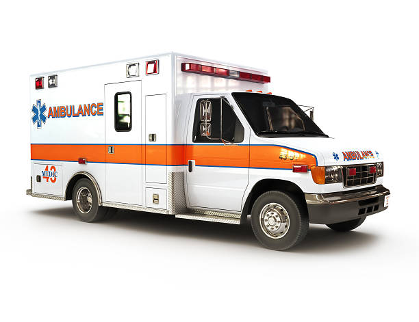 ambulans di latar belakang putih - ambulans potret stok, foto, & gambar bebas royalti