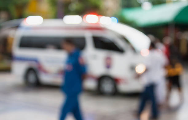 Ambulance responding to an emergency call Ambulance responding to an emergency call blurred background emergency response stock pictures, royalty-free photos & images