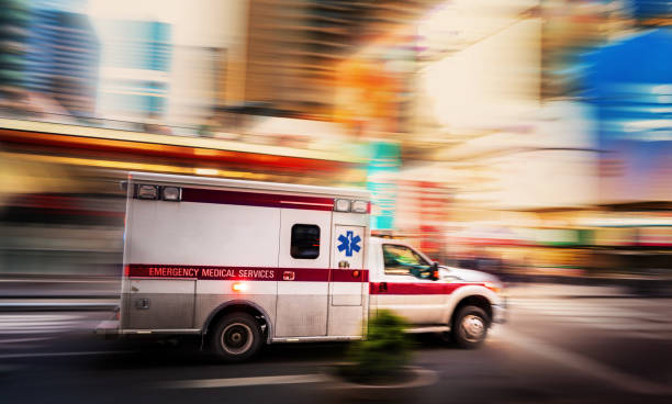 Ambulance speeding in Manhattan, New York stock photo