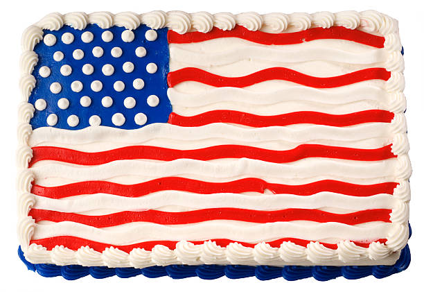 American Birthday Cake Cake with American flag for Independence Day. 1776 american flag stock pictures, royalty-free photos & images