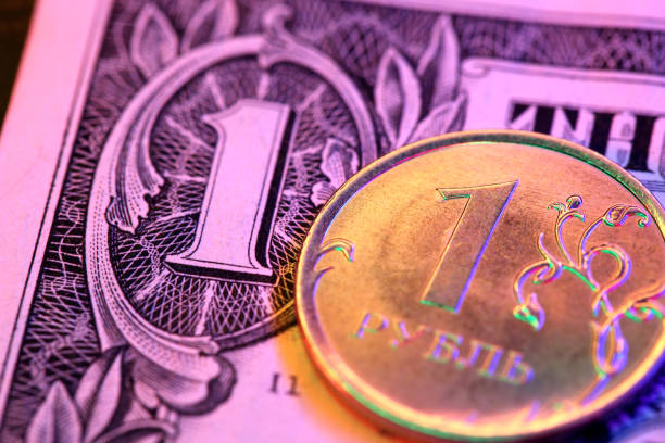 American dollar and Russian ruble stock photo