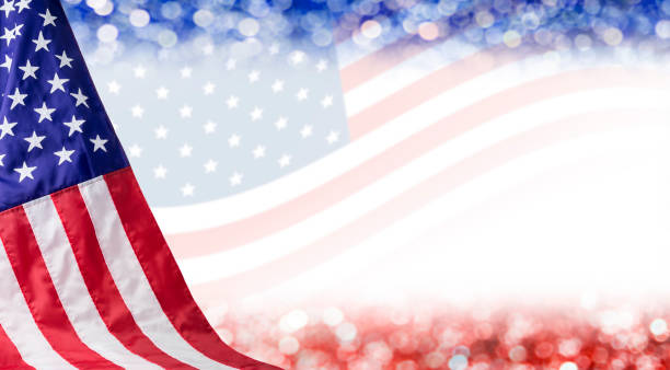 American flag and bokeh background with copy space for 4 july independence day and other celebration American flag and bokeh background with copy space for 4 july independence day and other celebration memorial day background stock pictures, royalty-free photos & images