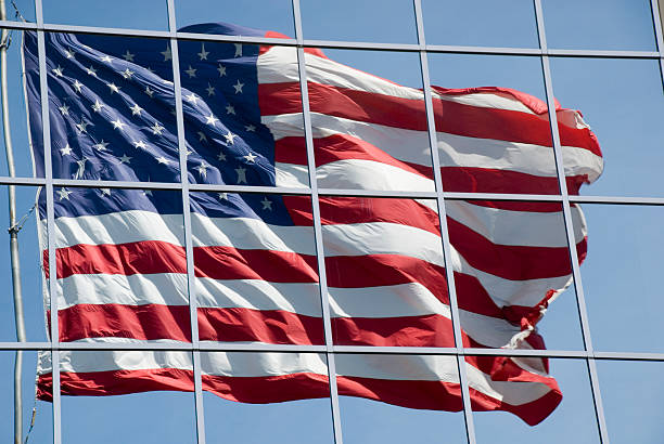 American Flag Reflection stock photo