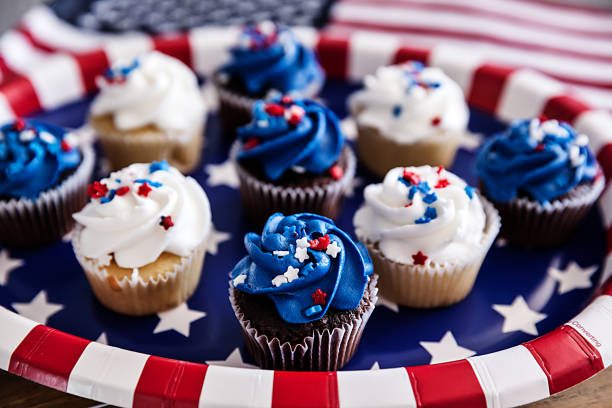 American Independence Day celebration cupcakes, 4th of July concept stock photo