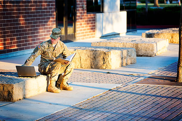 American Soldier at campus stock photo