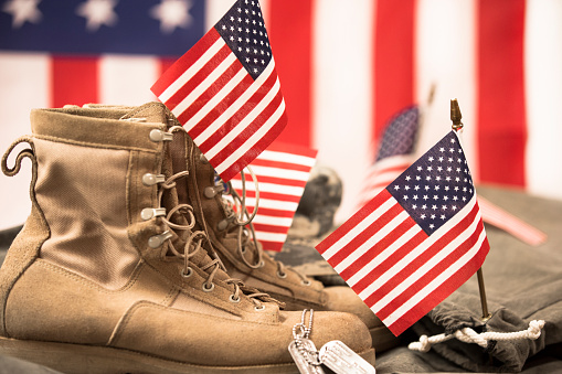 American Veterans Day Theme With Military Boots Hat Usa Flag Stock ...