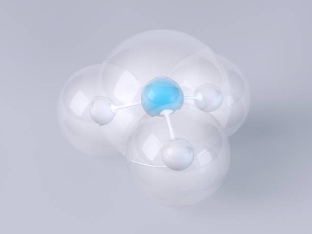 Ammonia Molecule 3D Render Gray Background 3D Render of an Ammonia NH3 Molecule Ball-And-Stick Model in front of a gray background. Van der Waals radius: Hydrogen 110 pm, Nitrogen 155 pm. Bond angle: 107.8 degree. Very high resolution available! ammonia stock pictures, royalty-free photos & images