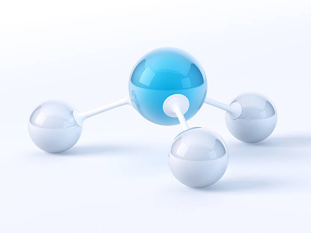 Ammonia Molecule Ball And Stick Model 3D Render of an Ammonia Molecule Ball-And-Stick Model. Van der Waals radius: Hydrogen 110 pm, Nitrogen 155 pm. Bond angle: 107.8 degree. Very high resolution available! Use it for Your own composings! ammonia stock pictures, royalty-free photos & images