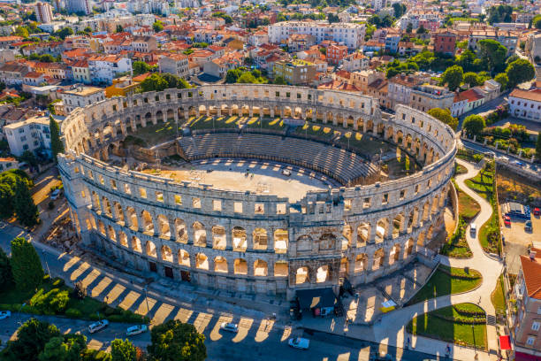 Amphitheater in Pula Amphitheater in Pula, aerial view, Pula, Croatia amphitheater stock pictures, royalty-free photos & images