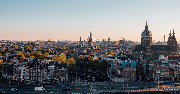 Amsterdam cityscape - View over the cathedral and old town
