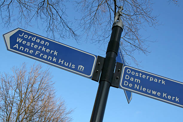 amsterdam, direction sign - anne frank stockfoto's en -beelden