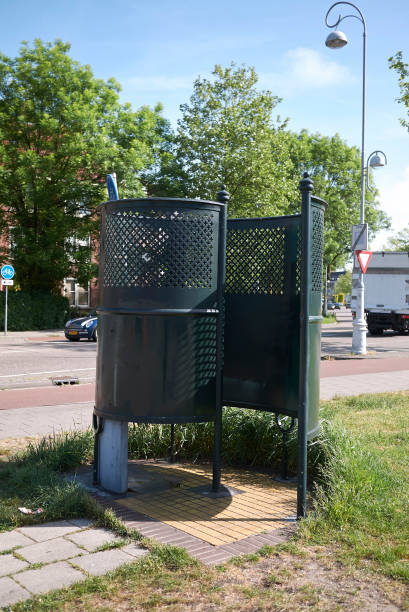 Amsterdam, Netherlands Amsterdam, Netherlands - May 17, 2018: outdoor urinals Men public toilet in Amsterdam Noord amsterdam noord stock pictures, royalty-free photos & images