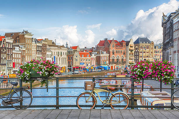 Amsterdam Amsterdam, capital of the Netherlands, has more than one hundred kilometres of canals, about 90 islands and 1,500 bridges. international landmark stock pictures, royalty-free photos & images