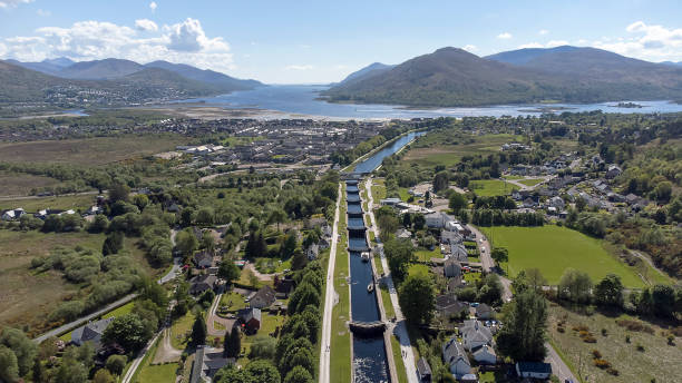 An aerial view of Neptune's Staircase in Fort William, Scottish Highlands, UK stock photo